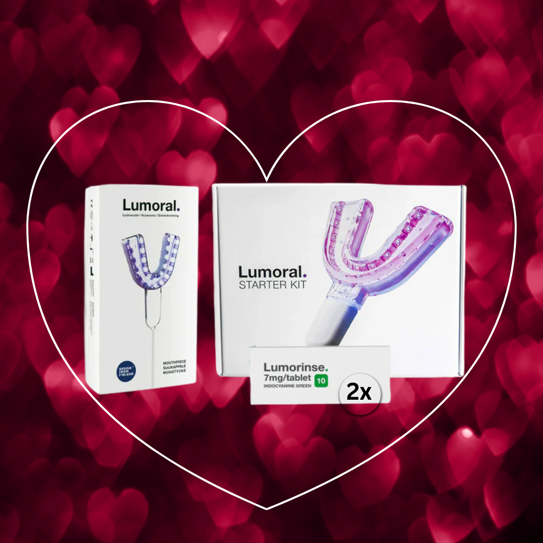 Valentins Pakke 1: 1 powerbank, 2 mundskinner – inkl. 20 Lumorinse®