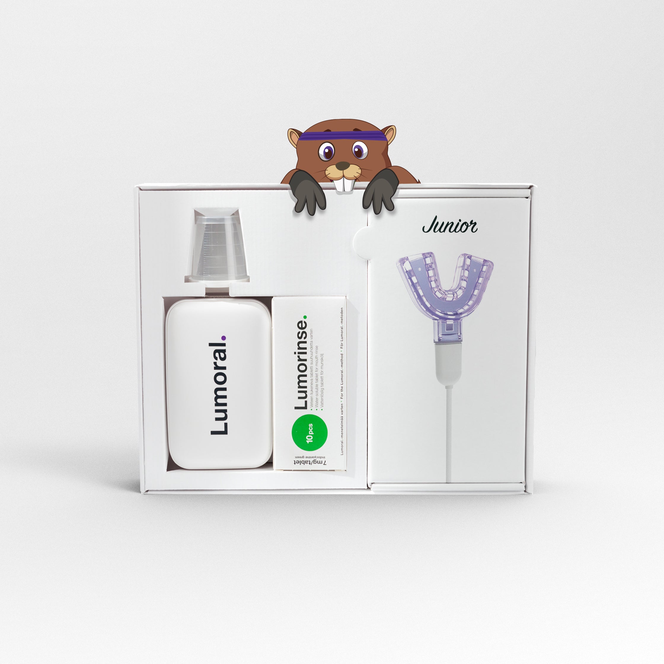 Lumoral® junior-startpakke (mindre mundskinne) – inkl. 10 Lumorinse®