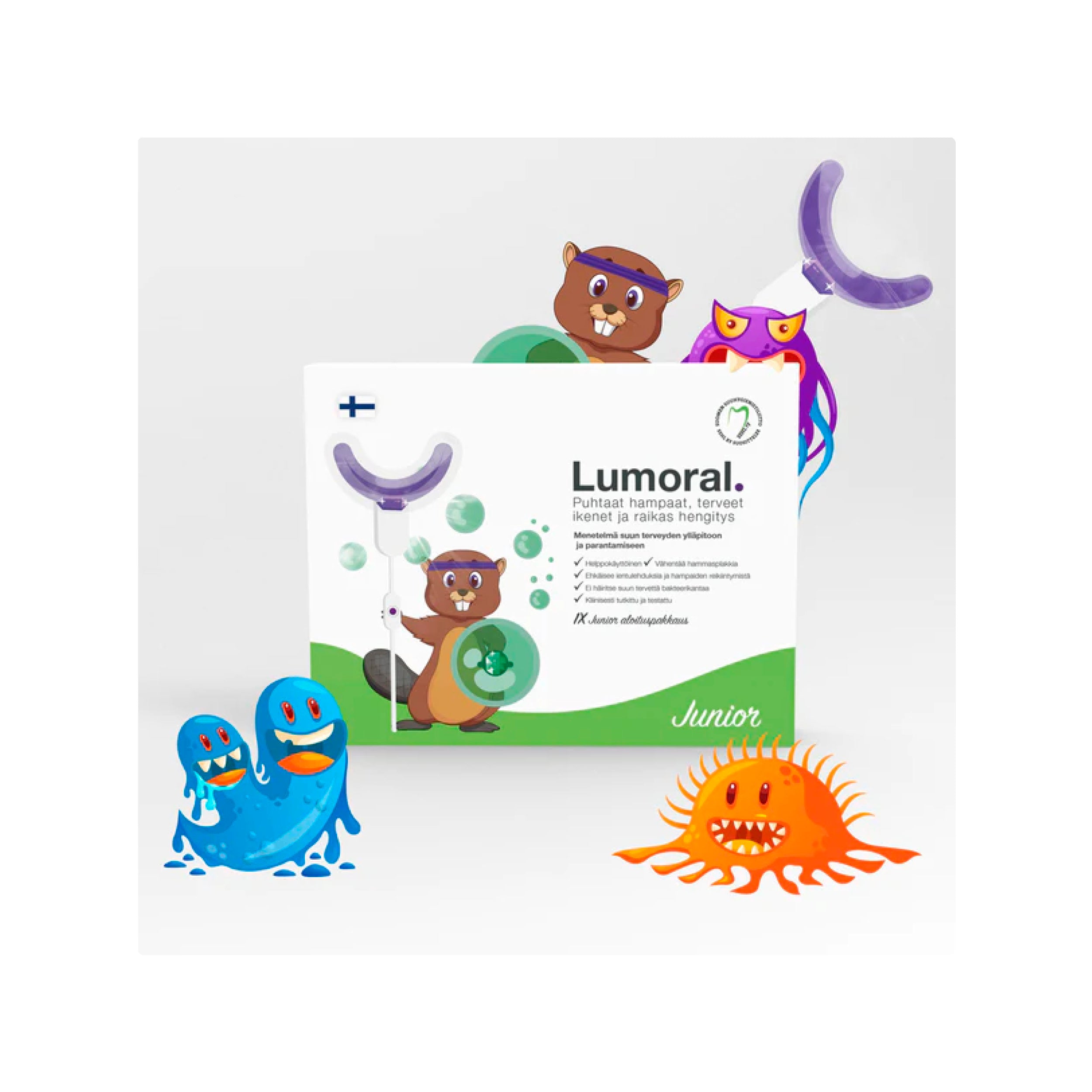 JUNIOR: Lumoral® Junior-startpakke – mindre mundskinne inkl. 10 Lumorinse®